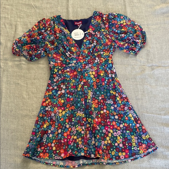 STAUD Dresses & Skirts - STAUD Multicolor Floral Puff-Sleeve Dress